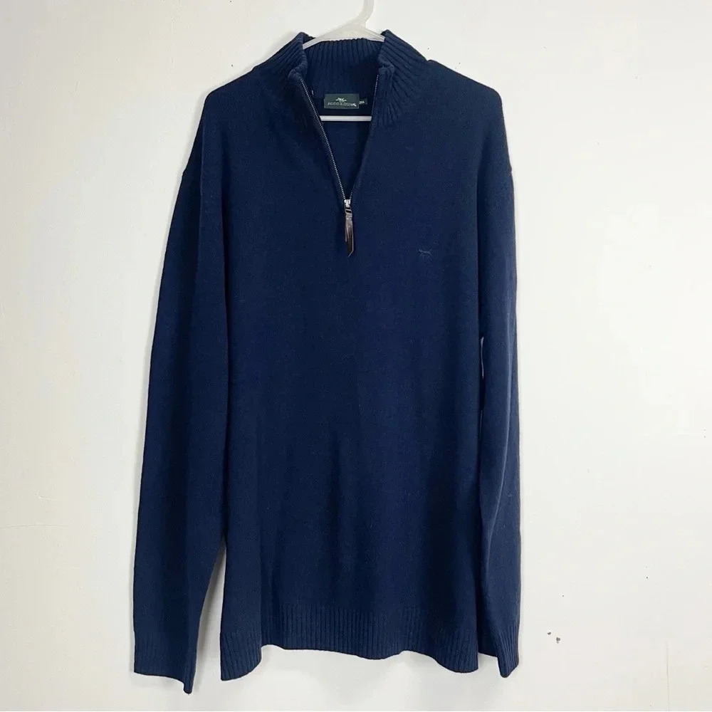 NEW Rodd & Gunn Wool Sweater Mens 2XL Navy Blue Pullover Quarter Zip NWOT